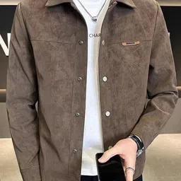 HERE&NOW Men Spread Collar Solid Casual Tailored Jacket-13