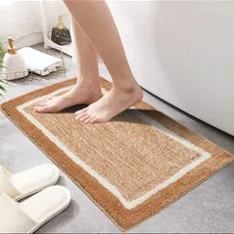 GBL COLLECTION Beige & White Textured Anti-Skid Bath Rug-image-88