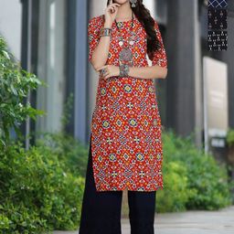 Moda Rapido Selection Of 4 Geometric Printed Round Neck Straight Kurta-16