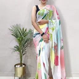 HERE&NOW Floral Printed Art Silk Banarasi Saree-picture-27
