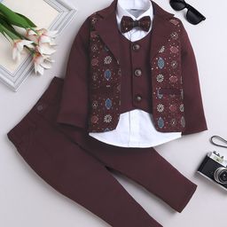 FOURFOLDS Boys Sequined Embroidered 3 Piece Suit-image-72