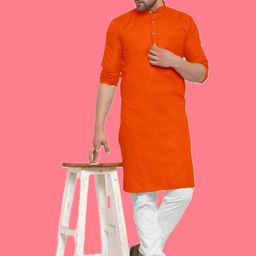 ANUJ FASHION Men Orange Mandarin Collar Straight Cotton Kurta-picture-45