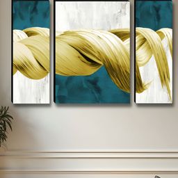 SAF Cream & Green 3 Pieces Abstract Wood Wall Art-13