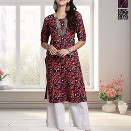 HERE&NOW Selection Of 3 Floral Printed Round Neck Straight Kurta-image-96