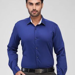 Raymond Men Spread Collar Solid Cotton Formal Shirt-image-78
