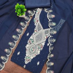 Panzora Embroidered Bead & Stones Georgette Unstitched Dress Material-picture-47
