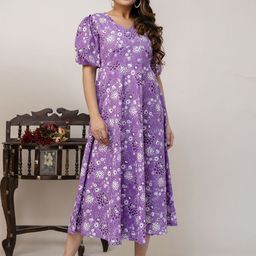 Nayo Women Floral Printed Gathered or Pleated Fit & Flare Midi Dress-picture-24