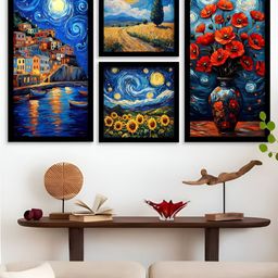 Kotart Black, Blue & Red 4 Pieces Wooden Floral And Botanical Wall Arts-picture-41