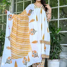 VASUPRADA Women Floral Printed Cotton Kurta with Trousers & Dupatta-picture-23