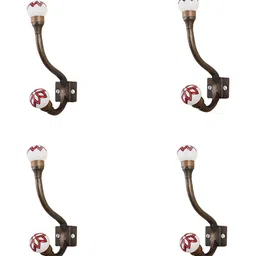 Indianshelf White & Red 4 Pieces Printed Storage Hooks-11