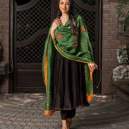 craftroots Geometric Embroidered Chanderi Dupatta-29