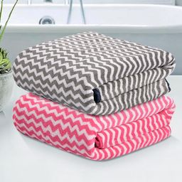 Kuber Industries Pink & White 2 Pieces Printed Microfiber 280 GSM Bath Towels-33