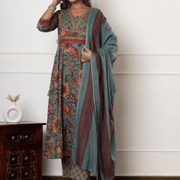 Swasti Women Floral Printed Regular Sequinned Pure Cotton Kurta with Trousers & With Dupatta-11