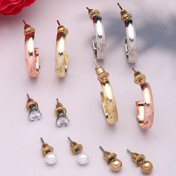 DressBerry Set Of 6 Rhodium-Plated Circular Studs-8