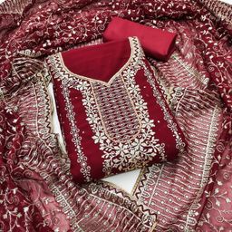 Panzora Embroidered Unstitched Dress Material-image-11