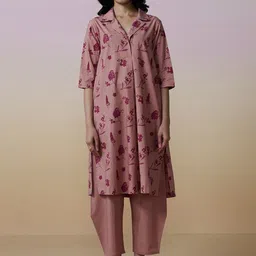 Dressfolk Pink Hand-Block Printed Poplin Tunic Set Co-Ords-picture-2