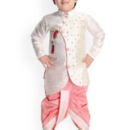 BAESD Boys Geometric Embroidered Mirror Work Art Silk Kurta With Dhoti Pant-6