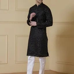 Satwaa Mandarin Collar Floral Embroidered Sequinned Straight Kurta-image-96