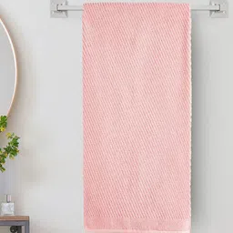 Home Centre Peach-Coloured Striped 500 GSM Cotton Bath Towel-94