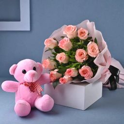 Blush Pink Roses With Cute Teddy-10