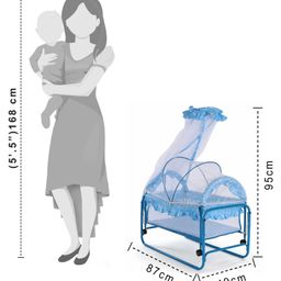 fab n funky Lightweight Baby Cradle with Mosquito Net Stars Print - Blue image 3