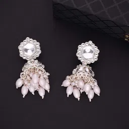 Lyriss Gold Plated Artificial Kundan Studded & Beaded Dome Shaped Jhumkas-picture-10