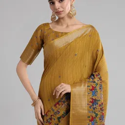 Anouk Rustic Ethnic Motifs Printed Zari Jamdani Tussar Silk Saree-picture-43