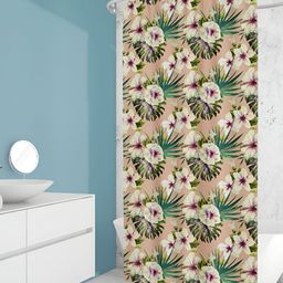 ArtzFolio Beige & Green Floral Printed Water Proof Shower Curtain-image-67