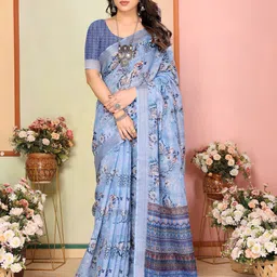 Sidhidata Floral Printed Traditional Chanderi Saree with Zari Border-image-55