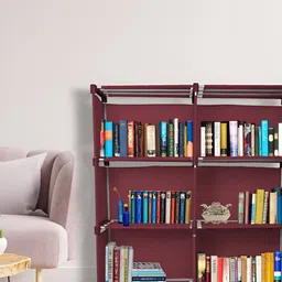 Decent Hut Maroon Metal Open Bookshelf With 8 Shelves-18