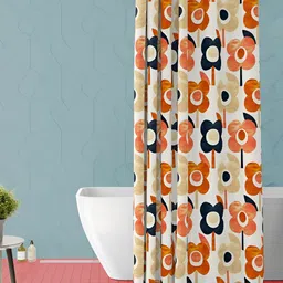 ArtzFolio Beige & Orange Coloured Floral Printed Waterproof Shower Curtain-22
