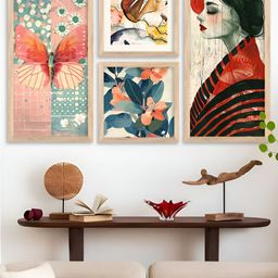 Kotart Brown, Pink & Red 4 Pieces Floral And Botanical Wooden Wall Arts-picture-30