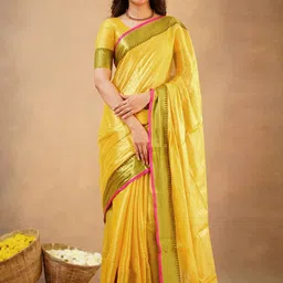Trendmalls Women Handloom Tissue Cotton Saree with Unstitched Blouse Piece-picture-26