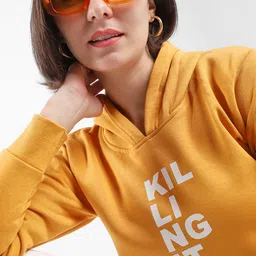 Campus Sutra Women Printed Hooded Pullover Cotton Sweatshirt-image-85