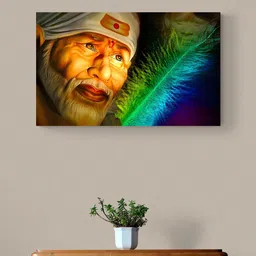 Tushaco Handicrafts Orange & Green Sai Baba Religious Canvas Wall Art-image-47