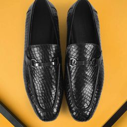 Metro Men Textured Leather Formal Loafers-image-84