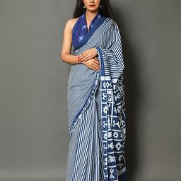 Craft Musium Striped Pure Cotton Saree With Unstitched Blouse Piece-picture-19