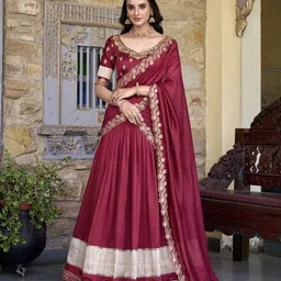 LOOKNBOOK ART Embroidered Thread Work Ready to Wear Lehenga & Unstitched Blouse With Dupatta-picture-47