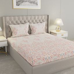 Raymond Home Orange & White Ethnic Motifs 120 TC King Bedsheet with 2 Pillow Covers-picture-42