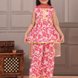 Cutiekins Girls Floral Printed Regular Gotta Patti Kurta with Palazzos & Dupatta-picture-29