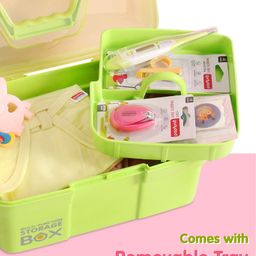 fab n funky Compact Multi Functional Storage Box with Handles- Green image 4