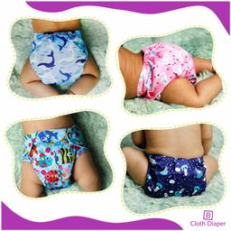 Bembika Reusable Printed Cloth Diapers With Inserts Pack of 4 - Multicolor image 4