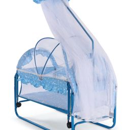 fab n funky Lightweight Baby Cradle with Mosquito Net Stars Print - Blue image 4