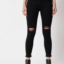 LINARIA Women Classic Slim Fit Slash Knee Dark ShadeNo Fade Jeans-image-34