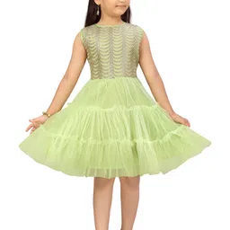 Muhuratam Kids-Girls Sea Green Dresses-30