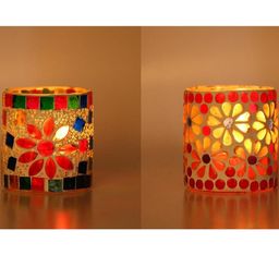 Somil Vibrant Multicolor Glass Candle Holder Add A Touch Of Magic To Diwali, Parties & Candlelight Dinners, Size-7 X 7 X 7 Cm , 7 X 7 X 7 Cm Pack OF 2-picture-16