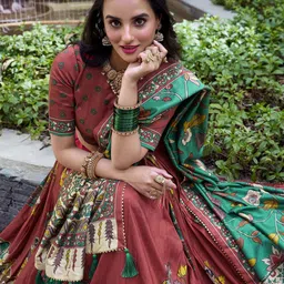 A TO Z CART Printed Ready to Wear Silk Lehenga & Unstitched Blouse With Dupatta image 2