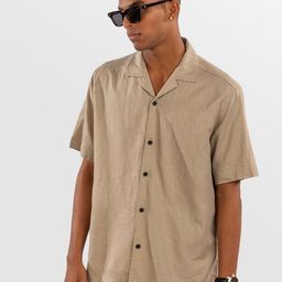 Eszett Men Solid Cuban Collar Linen Casual Shirt-image-15