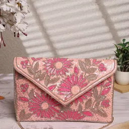 Anekaant Floral Embellished Structured Sling Bag-8