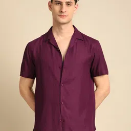 Voroxy Men Smart Cuban Collar Solid  Casual Shirt-image-98